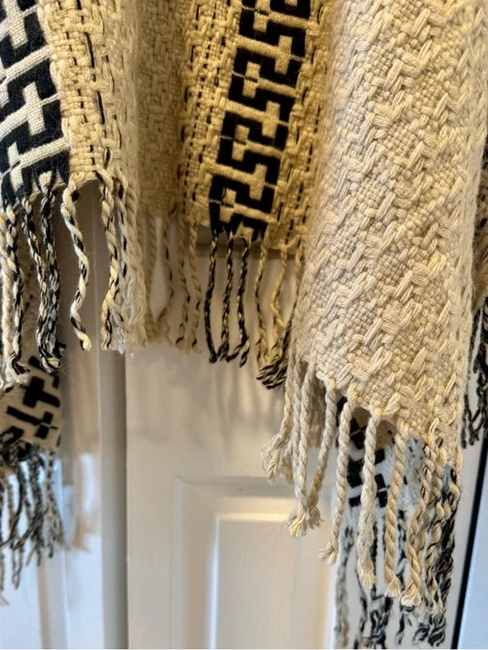 Free People Cream/Beige and Black Loose Fit Knit Fringe Poncho - Picture 4 of 6